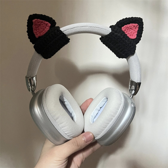 Cartoon Crocheted Headphone Cover Handmade Soft Cat Ears Headphone Accessory Headset Case for AirPods Max