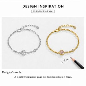 Pulsera de Acero Inoxidable Dorada y Plateada con Piedra Hexagonal y Acento de Circonita, Chapada al Vacío en Oro de 14K - Product Image 4