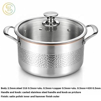 Gehämmertes Edelstahl-Kochgeschirr-Set 12-teilig 5-lagiger Kupferkern Töpfe und Pfannen Set für Küche Kochen Ungiftig Spülmaschinenfest