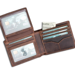 Wholesale Manufacturer Luxury Top Grain Real Leather Vintage Designer Slim Laser Engraving <b>RFID</b> Open Short Men's <b>Wallet</b> - Product Image 1