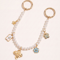 Accessoires de mode : Porte-clés chaîne de perles avec breloques remplaçables papillon et fleur, breloque de sac pour femme