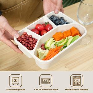 Eco-Friendly BPA-Free Food Containers 4-<b>Compartment</b> Wheat Straw <b>Lunch</b> <b>Box</b> with Cutlery Set - Product Image 6