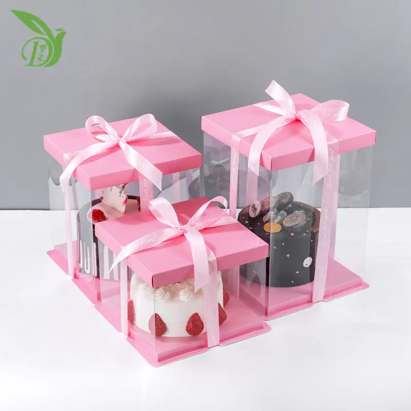10 इंच पारदर्शी प्लास्टिक केक पाक बॉक्स स्पष्ट पीईटी जन्मदिन की पार्टी लंबा बॉक्स