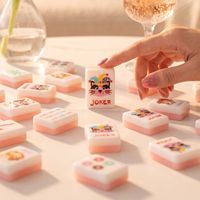 Set Mahjong Akrilik Gaya Amerika Baru dengan Desain Kucing Warna Jelly-pink, Ringkas, Dipoles Tangan, Portabel untuk Perjalanan, Stok Mahjong Mah Jongg