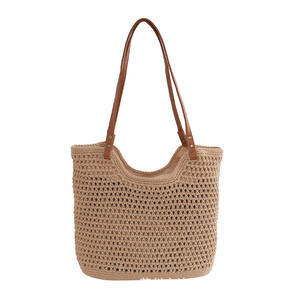 Sac en coton tissé à grande capacité, à bandoulière unique, tricoté, tendance, maille ajourée, nouveau sac de plage en crochet - Product Image 1