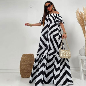 Sexy Loose <strong>Plus</strong> <strong>Size</strong> One Line Shoulder Pleated Lantern Sleeveless Ruffles Women's Tea-Length Breathable Washable Casual <strong>Kaftan</strong> - Product Image 4