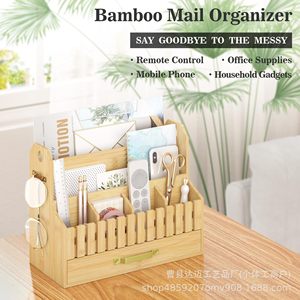 Bamboo Mail Organizer 4 Layers Desktop Storage <b>Drawer</b> With Eyeglasses Holder Office Supplies Sorter - Product Image 1