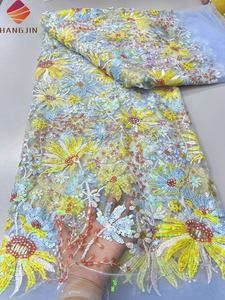 Tessuto in Pizzo di Lusso con Perline e Paillettes, Motivo Floreale 3D Ricamato, Tulle con Paillettes per <span class=keywords><strong>Abiti</strong></span> <span class=keywords><strong>da</strong></span> <span class=keywords><strong>Sposa</strong></span> - Product Image 5