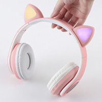 Casque de chat Macaron, casque sans fil, Microphone, carte TF, pour enfants, casque de jeu mignon pour filles, oreille de chat