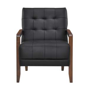 Sofá de acento reclinable de estilo moderno DB, 1 pieza, muebles de madera con acabado de nogal, detalle tapizado de cuero negro para el hogar y la Oficina - Product Image 2