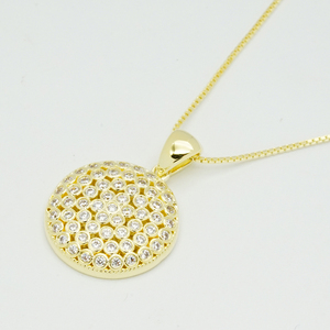 IGI/GIA Certified 14K Gold Full Pave Round Medallion Pendant Choker <b>Necklace</b> Micro Pave Diamond Box Chain Daily Luxe Jewelry - Product Image 1