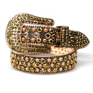 Custom Bedazzled Western Sintético Diamante PU Cuero Dorado Rhinestone Diseñador Cinturón Bb <span class=keywords><strong>Simon</strong></span> - Product Image 4