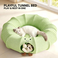 Lit tunnel pour chat, écologique, durable, pliable, utilisable toute l'année, grotte rafraîchissante semi-fermée, cachette interactive, jouet pour chaton, animal de compagnie