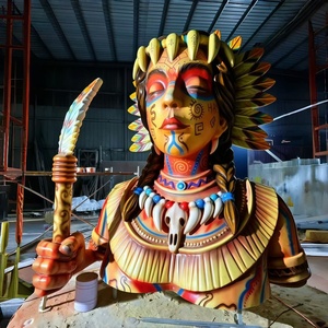 Busto de Jefe Indígena de Resina de 4 Metros, Escultura Tribal Grande Pintada a Mano para Decoración Comercial en Exteriores - Product Image 1