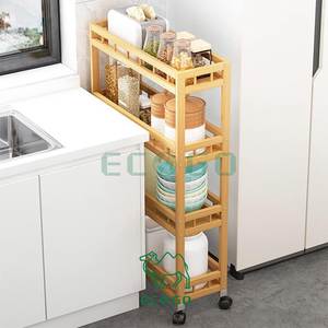 Chariot de cuisine en bambou à 4 niveaux Chariot d'îlot amovible en bois, chariot utilitaire <span class=keywords><strong>Étagère</strong></span> de rangement multicouche <span class=keywords><strong>sur</strong></span> <span class=keywords><strong>roulettes</strong></span> - Product Image 2