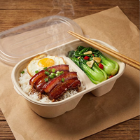 Offre Spéciale – Boîte à lunch ovale en bagasse de canne à sucre, écologique, biodégradable et recyclable, à 2 compartiments, grande capacité 1000 ml, pour aliments.