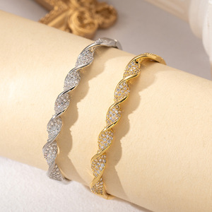 Twisted Zirconium Bangle For Women Gold And Silver Open Design Light Luxury Jewelry Fashion <b>Bracelet</b> - Product Image 4