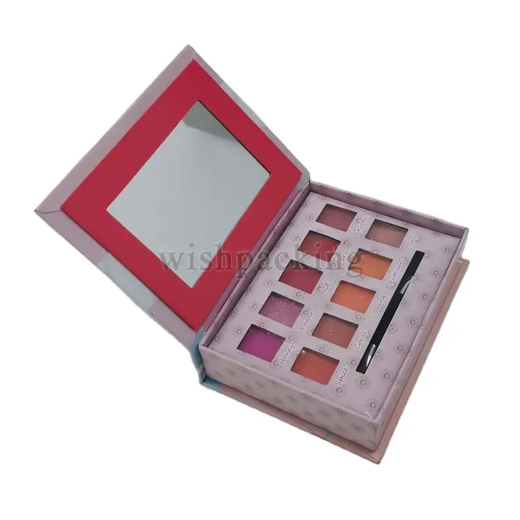 FSC Portable cardboard eyeshadow set pencil clear film mirror cosmetics beauty makeup pan lip gloss multicolor paper palette box