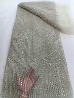 Dentelle élégante NI.AI perlée avec fleurs brodées en filet, pierres et sequins, tissu en dentelle filet pour robes de mariée et tenues de soirée