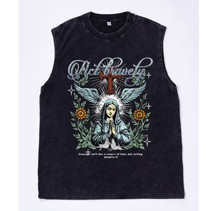 Chaleco Oversize Lavado con Gráficos de <span class=keywords><strong>Flores</strong></span>, Palomas, Oración, María y Cruz, Estilo Retro Gótico Streetwear, Act Bravely, Top Hip Hop para Hombre, Almacén de EE. UU. - Product Image 4
