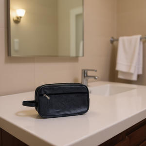 Trousse de Toilette en Cuir Rectangulaire 25x14x7.5cm Portable à un Seul Niveau pour Salle de Bain Style Classique - Product Image 2