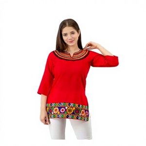 Wholesale Price S-XXL Size Embroidered Regular <b>Top</b> Women <b>Indian</b> Traditional Solid Tunic <b>Top</b> Rayon Kurti Casual Spring/Autumn - Product Image 2