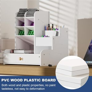 Desktop Pen Holder <b>Storage</b> Rack <b>4</b> Layers With <b>Drawer</b> Wood Plastic Composite Student Office Stationery Organizer - Product Image 3