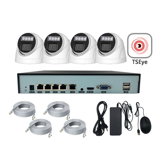 4K TSEye 4/5/8MP Dome Camera 4CH Plug and Play Full Color POE NVR Kit System CCTV Network Camera With Night Vision Wide Angle