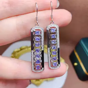 High Quality Wholesale Korean Cartoon 925 Sterling Silver Round Cut Natural Tanzanite Girls Earrings