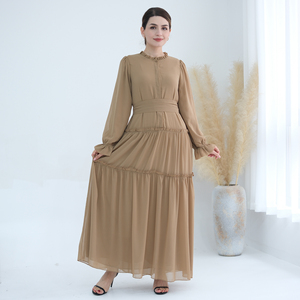 Abaya all'Ingrosso in Tinta Unita con Strati in Chiffon, Abiti da <span class=keywords><strong>Donna</strong></span> Musulmani, <span class=keywords><strong>Abbigliamento</strong></span> <span class=keywords><strong>Etnico</strong></span> - Product Image 3