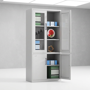 Steel Storage Cupboard Metal Office Organization Glass Door <b>Filing</b> Cabinet with <b>Drawer</b> and Display Windows - Product Image 2