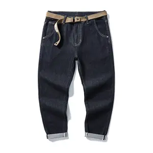 Fashion celana kargo hip hop, celana kargo denim versi Korea longgar, sabuk ukuran besar musim semi dan gugur