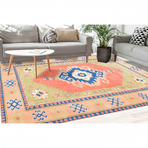 Vintage Style Printed <b>Rug</b>, Green <b>Boho</b> Turkish Design, Modern Home Decor,Luxury Velvet <b>Rug</b> - Product Image 3