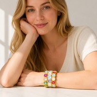 Bracelet élastique CENDA Dopamine Macaron en émail et cristal, orné de strass colorés, tendance, empilable, pour filles, idéal comme cadeau