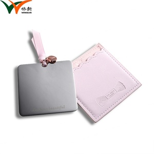 Laser Engraved Cute Pink Ribbon Stainless Steel Pocket Cosmetic <b>Mirror</b> Customized Logo with PU Pouch Promotion Gift - Product Image 2