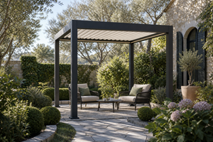 Pergola en aluminium robuste de qualité supérieure RKOVE RK-S1 3*3m avec toit à lames motorisées et éclairage LED, gazebo de jardin extérieur - Product Image 5