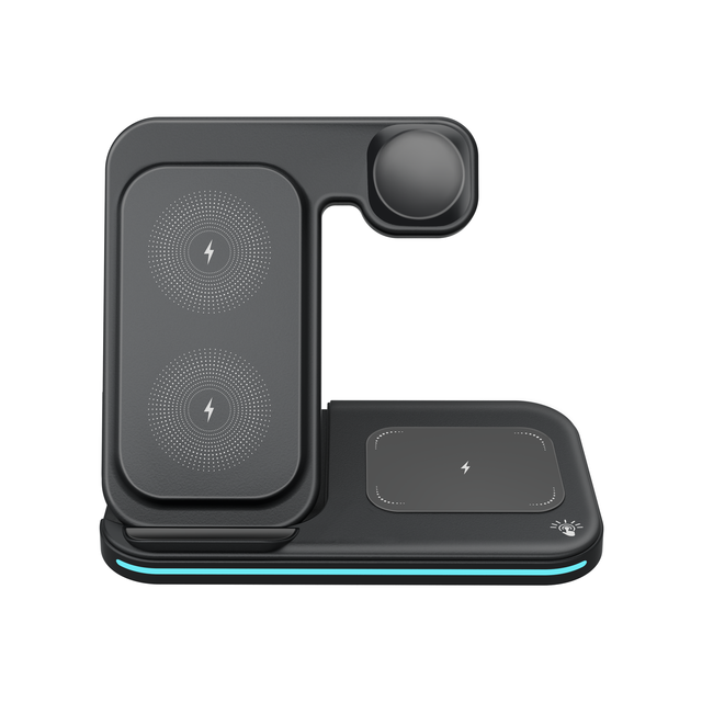 OJD 3-in-1 Foldable Wireless Charger Stand Portable Mobile Phone Charging Station QC3.0 PD Fast 5V/1A 9V/2A Output 7W-15W Type-C