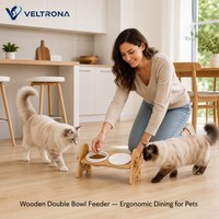 Mangeoire double en bois pour animaux de compagnie, inclinable et réglable, pour chat et chien, vente en gros