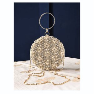 Square Beaded Lightweight Modern Evening Clutch Bag and <b>Jewelry</b> Bag with Ring Handle and Chain Strap Luxury Embroidery Design - Product Image 1