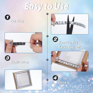 Rubans carrés en strass brillants de 3 yards, <span class=keywords><strong>ruban</strong></span> en cristal de verre auto-adhésif, artisanat <span class=keywords><strong>DIY</strong></span>, <span class=keywords><strong>ruban</strong></span> adhésif en strass de 0,39 pouce de large, blanc - Product Image 3