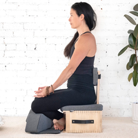 Chaise de méditation avec support de posture et dossier, banc de yoga en bois avec coussin d'assise, boîte de rangement, chaise de méditation portable en bois