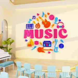 创意音乐墙贴花亚克力3D壁纸装饰酒吧餐厅店铺布局