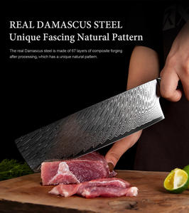 سكين مطبخ من الفولاذ الدمشقي مع راتنج أزرق ، سكين مطبخ مع قرص العسل ، سكاكين منزلية مستديرة من الخضار - Product Image 2