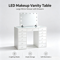 Table de toilette de luxe en MDF de style italien ; Table de maquillage moderne et minimaliste avec miroir éclairé multifonctionnel ; Utilisation en chambre à coucher