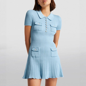 Traje de una pieza informal, liso, de <span class=keywords><strong>manga</strong></span> <span class=keywords><strong>corta</strong></span>, estilo blazer, con falda acampanada, ajustado, <span class=keywords><strong>para</strong></span> mujer, con botones de cristal, estilo occidental. - Product Image 1