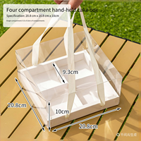 Boîte à gâteau/sushi carrée transparente autoportante jetable écologique avec poignée, 4/6 compartiments, emballage transparent pour la fête des mères