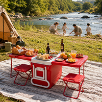 Glacière rigide d'extérieur en plastique avec table et chaises, roulettes, ensemble de glacière isotherme portable
