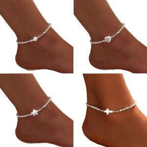 เครื่องประดับข้อเท้าสุดหรูสไตล์ยุโรป-อเมริกัน ดีไซน์ทันสมัย ทำจากสแตนเลส รูปทรงเรขาคณิต ประดับไข่มุก รูปหัวใจและกากบาท - Product Image 1