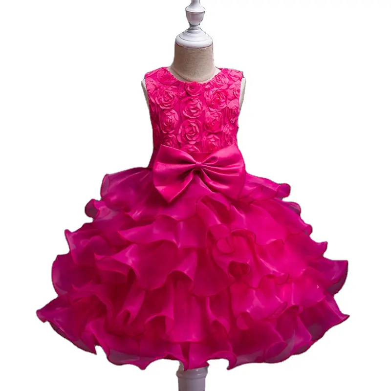 Gaun malam putri bunga besar berbulu gaya Barat untuk anak perempuan dari 10 tahun gaun ulang tahun elegan gaun pesta dansa Anak