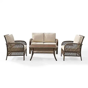 طقم أثاث حدائق عصري من الراتان، طاولة وكراسي للفناء الخارجي، أريكة بمسند ظهر من الخيزران - Product Image 4